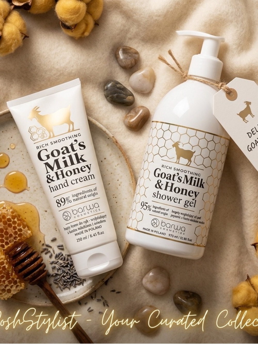 Goat's Milk & Honey Hand Cream & Shower Gel — White & Gold